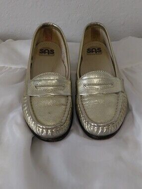 SAS Women's Metallic Gold Perforated Slip-On Flat